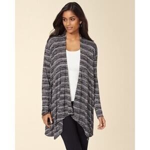 Soma Womens Cardigan Sz S‎ Black Ivory Stripe Drape Front Wrap Melange Cozy
